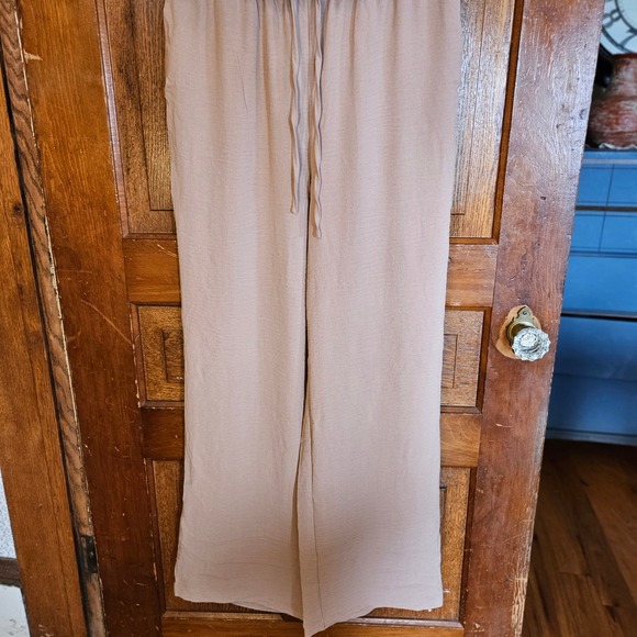 Dakatoo Tan 2 pc Outfit Puff Sleeveless Top Drawstring Waist Wide Leg Pant NWT - Picture 13 of 14